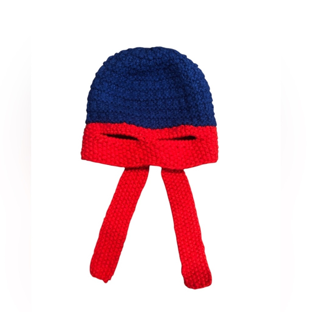 Andes Gifts Alpaca Blend Knit Crochet Ninja Superhero Hat Cap Red & Blue